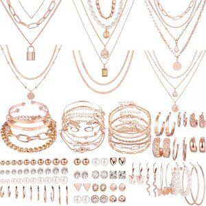 👑Women's Comfortable to Wear Fashion Costume 69 Pcs Rose Gold Jewelry Set